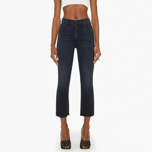 NWT MOTHER The Hustler Ankle Fray Flare Jeans Encounters at Night Black 28